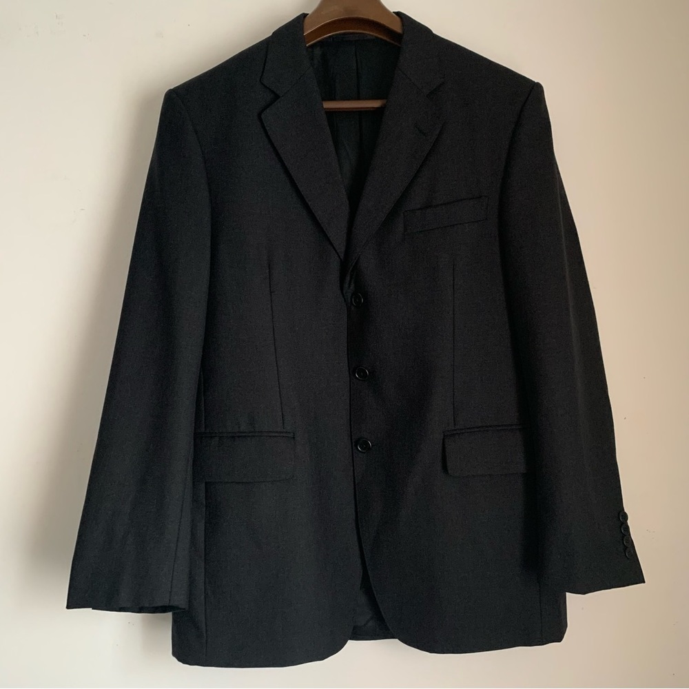 Aquascutum Men's Suit Jacket Blazer Dark Grey / Black Lined Wool Size 40R - Picture 1 of 11